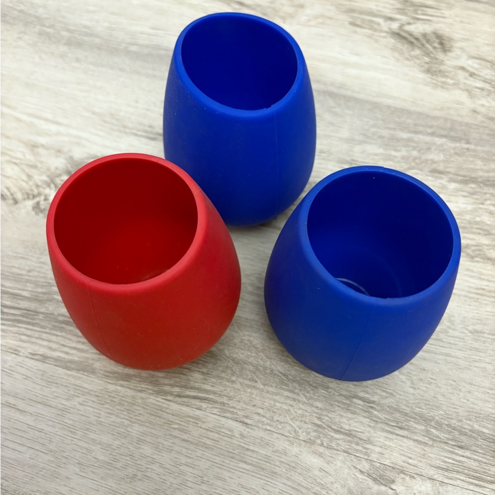 Set of 3 Unbreakable Silicone Wine Tumblers Blue & Red 14Oz BPA Free Hot/Cold